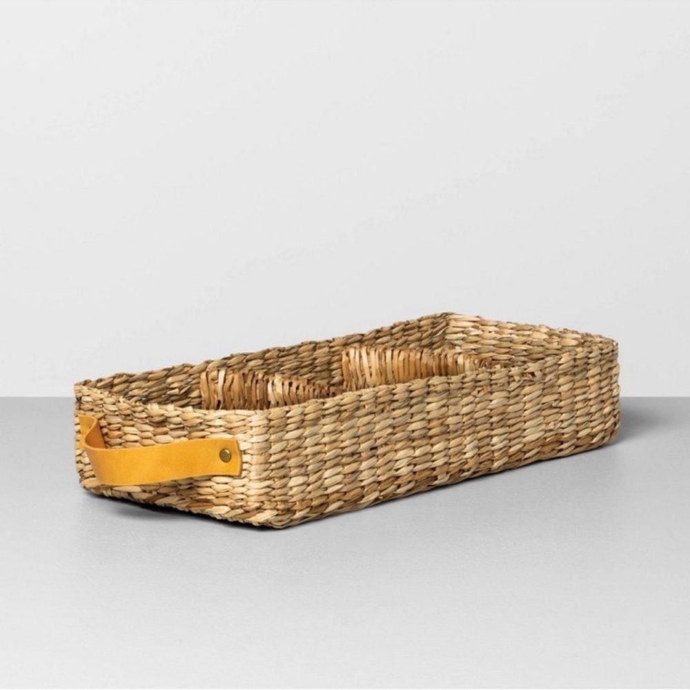 Seagrass Woven Tank Tray with Leather Handles - Hearth & Hand